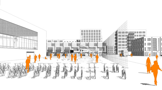 Bicycle rack and playing fields